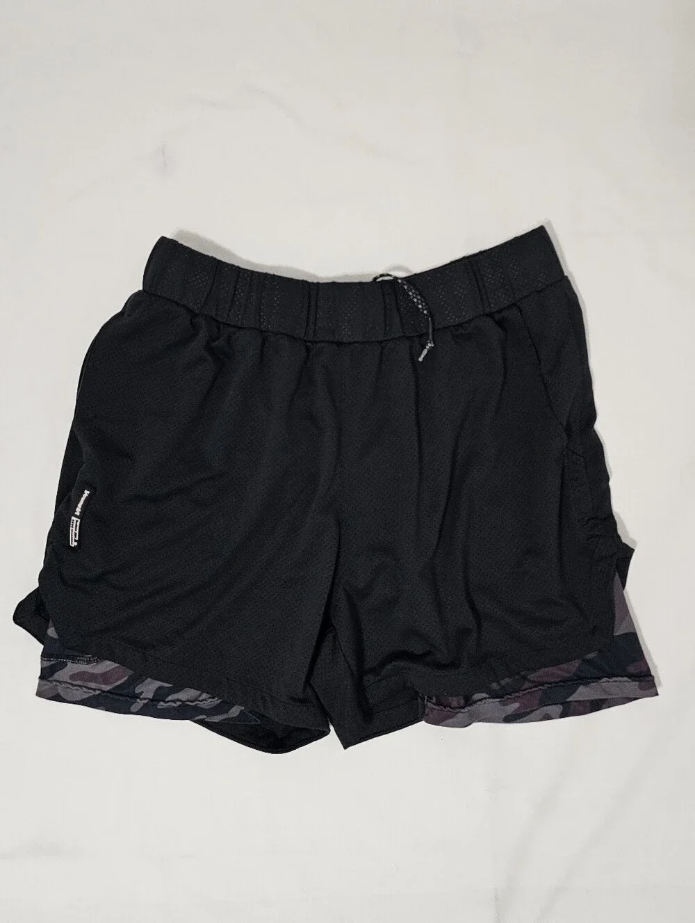 YoungLA Men’s 2-in-1 Training Shorts Black Camo Compression Liner Size L